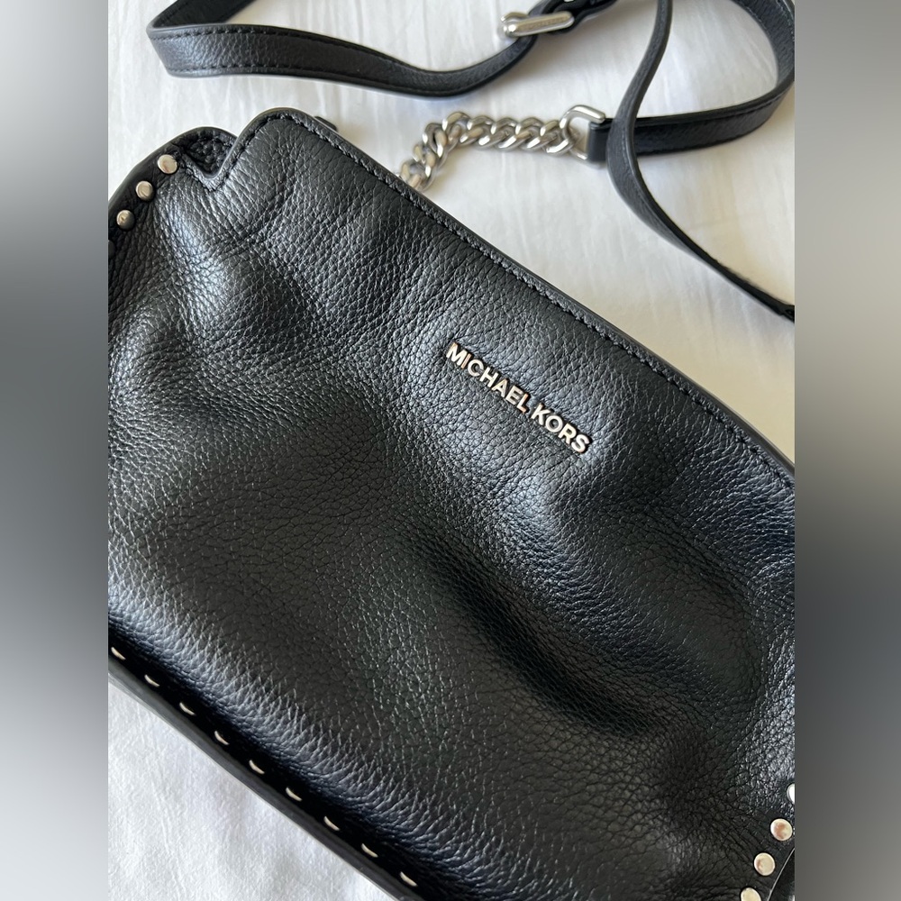 Michael Kors Black Crossbody Bag with Silver Accents